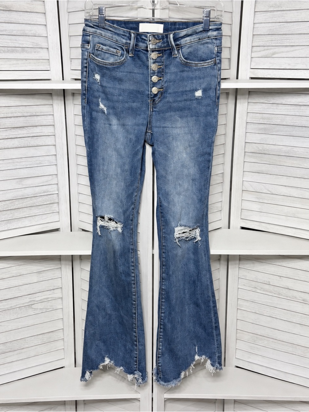 Vervet Blue Size 26 Distressed High Rise Flare Jeans Button Fly